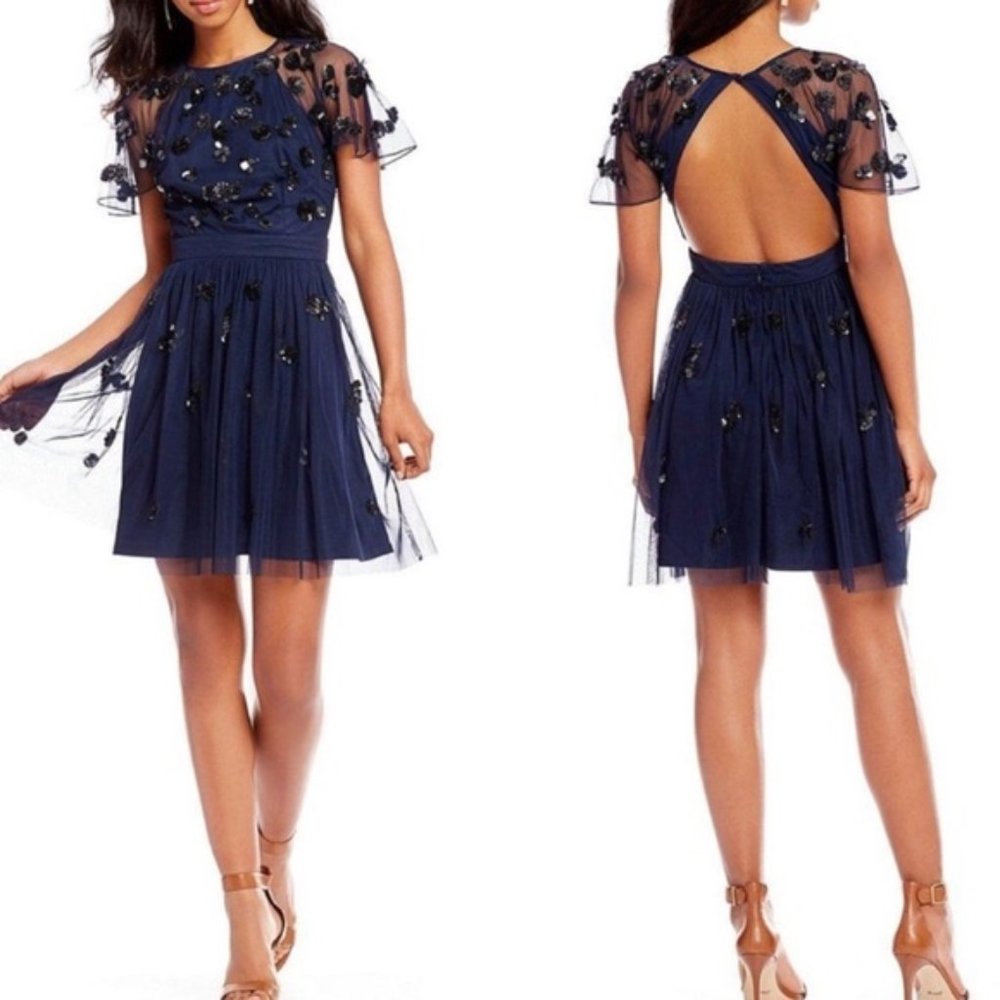 Gianni Bini Sandra floral bead tulle dress navy 4